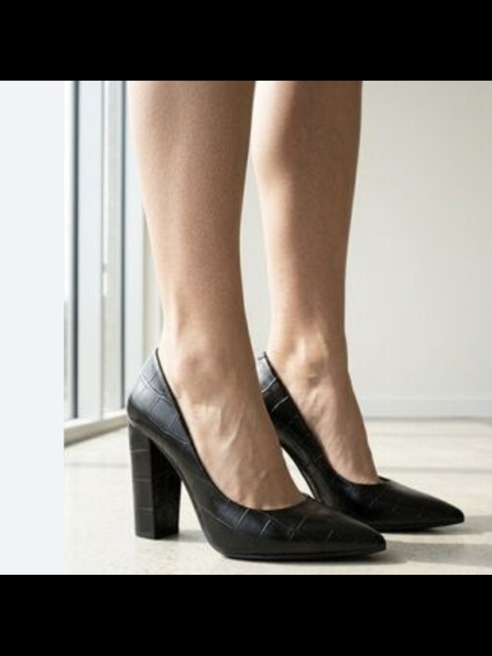 Brian Atwood Black Pointed-Toe Block Heel Pumps